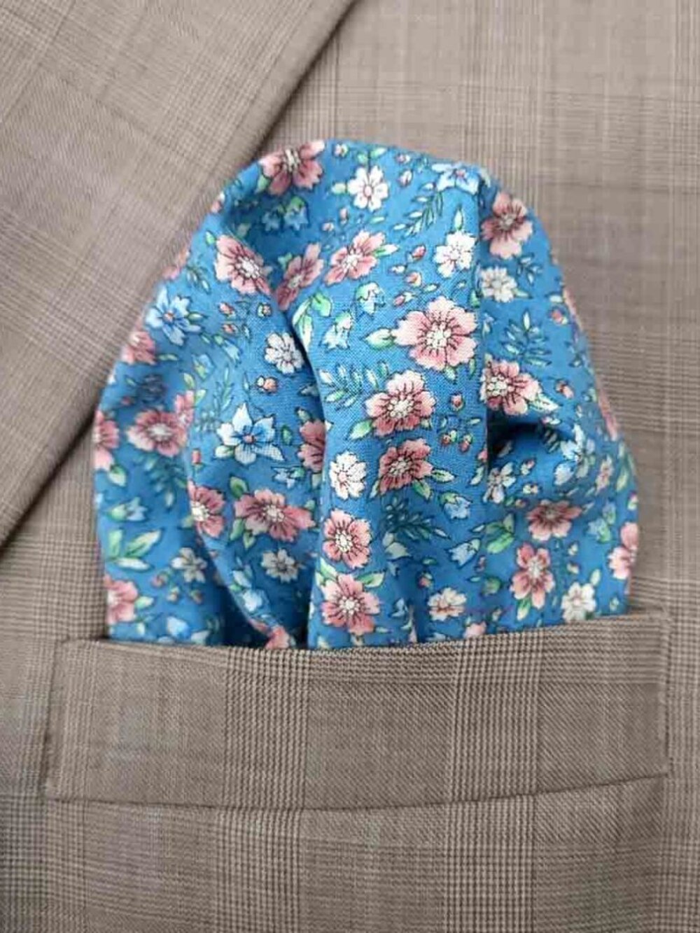 Gascoigne Floral Pocket Square Blue Pink White Green Men's